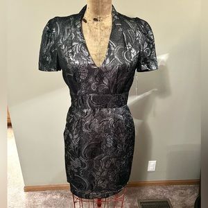 French Connection Metallic Embroidered Dress NWT
